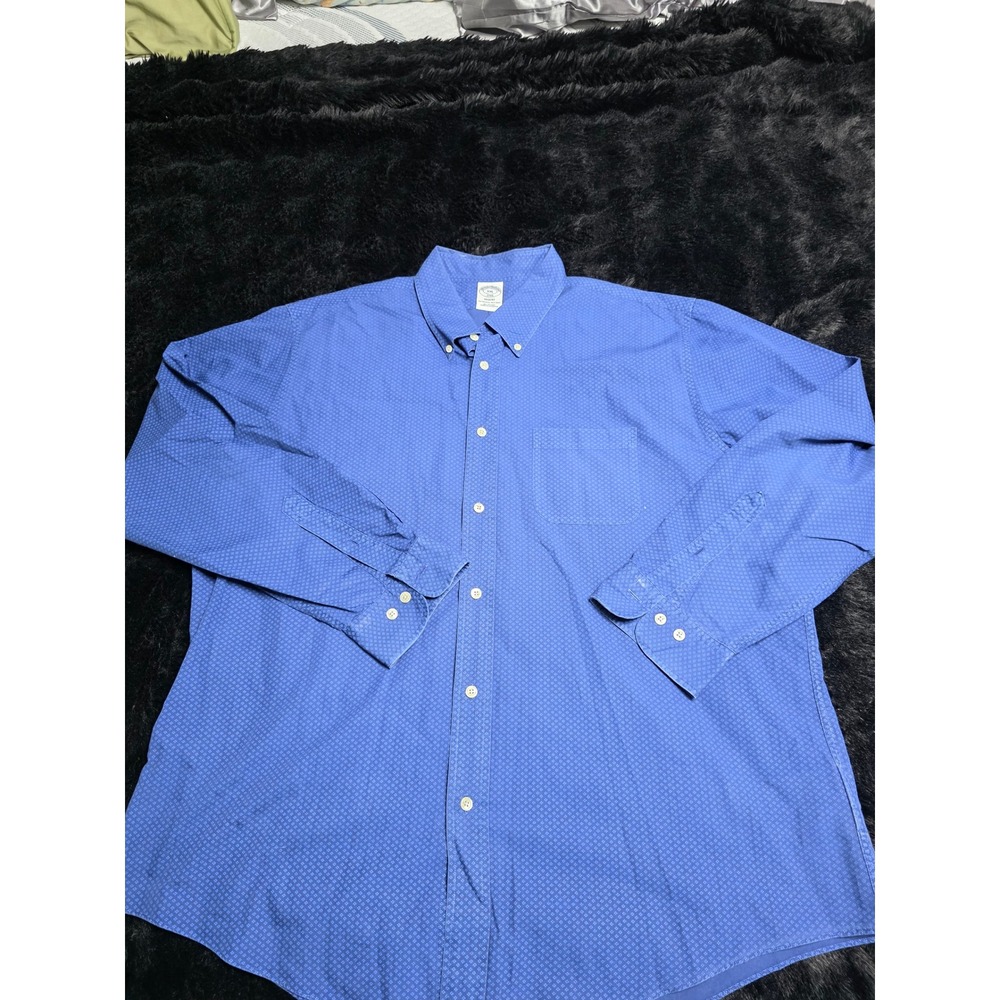 Brooks Brothers Regent Fit Blue Geometric Print Cotton Button Down Shirt XXL